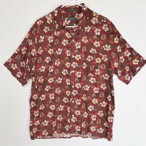 Lyle & Scott Scotland silk and bamboo, short sleeve floral rust shirt, mens M L